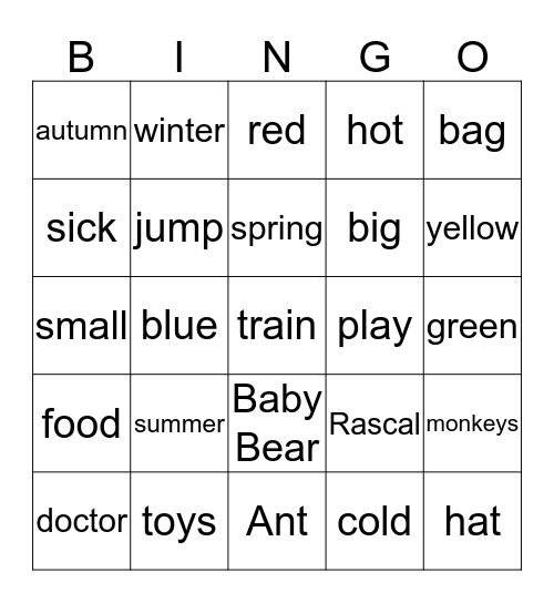 Grade 1 - End of Year Bingo Card