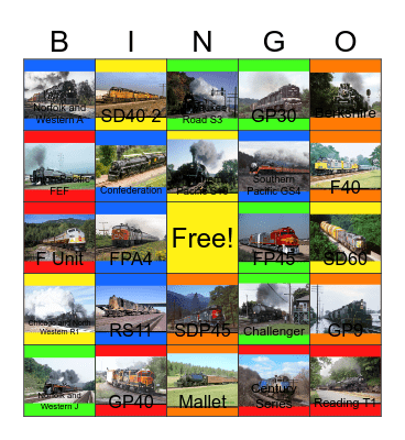 Steam,Conrail,UP,NS,CN,CP,KCS,ATSF,SP,BNSF,BN and CSX Bingo Card