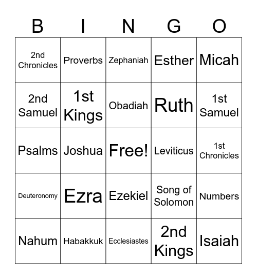 Books of the Bible Bingo Card
