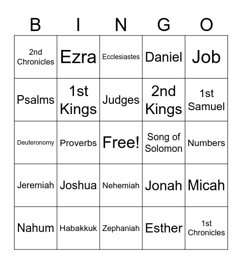 Books of the Bible Bingo Card