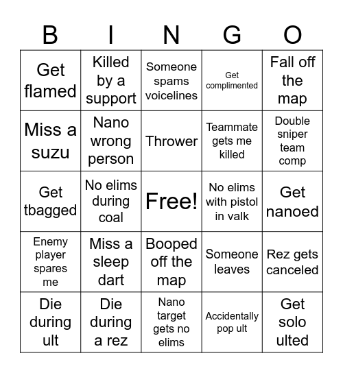 OW 2 Support Bingo Card