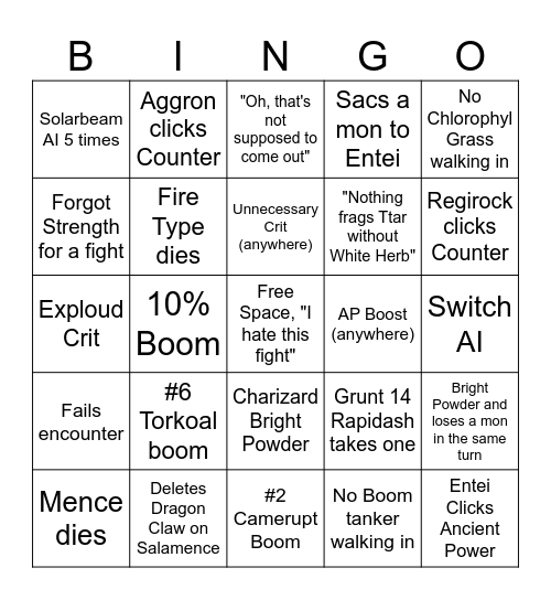 Magma Hideout Bingo Card