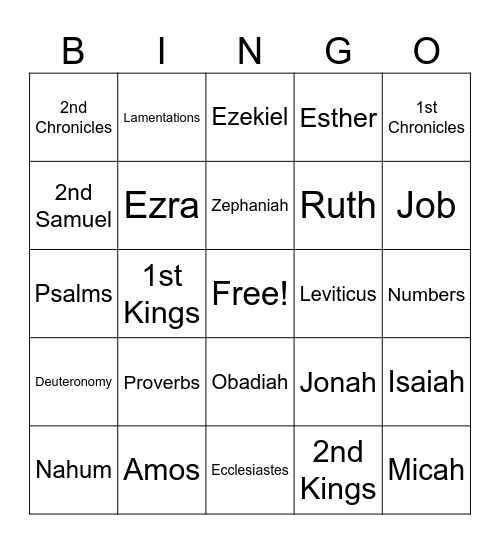 Books of the Bible Bingo Card