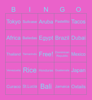 Travels & Food Bingo Card