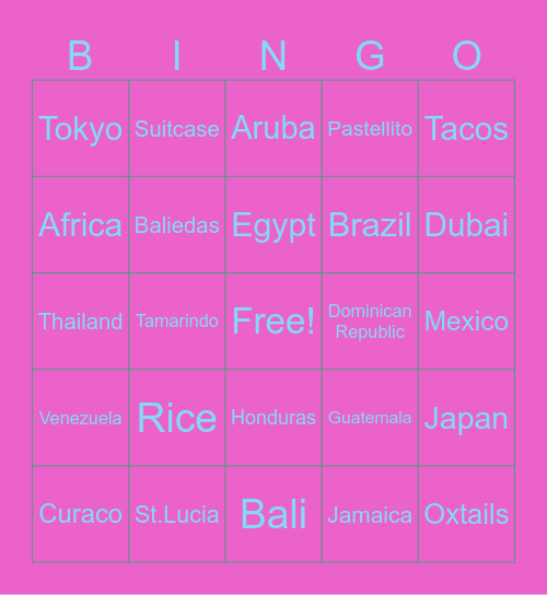 Travels & Food Bingo Card