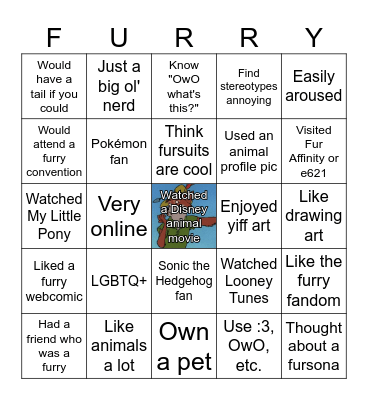 FURRY BINGO Card