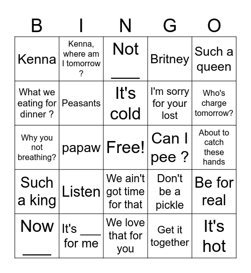 CMT Nightshift Bingo Card