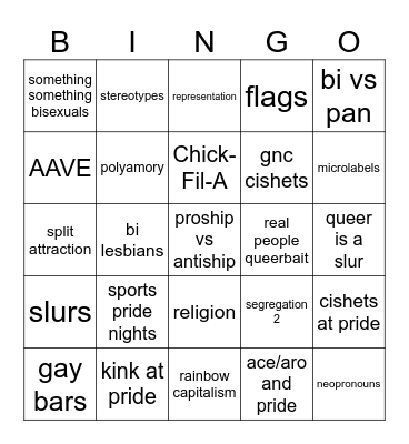 annoying pride month discourses Bingo Card