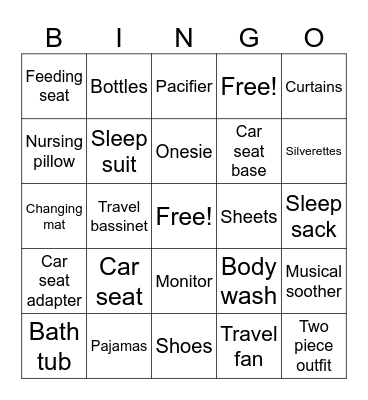 BABY MARSH Bingo Card