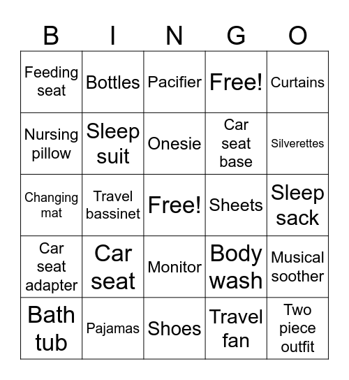 BABY MARSH Bingo Card