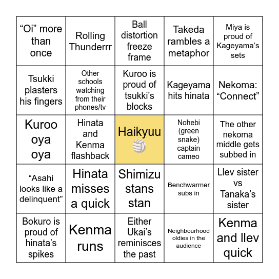 haikyuu movie bingo Card