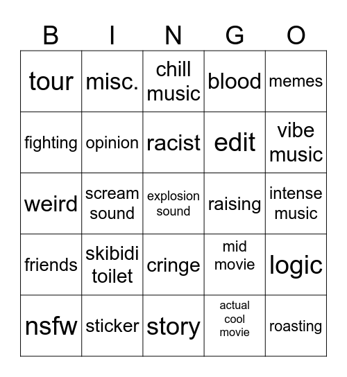 my movie bingo Card