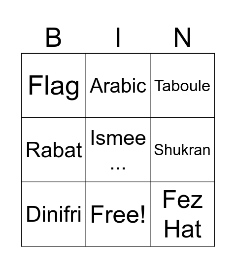 MOROCCO Bingo Card