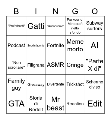 Youtube Shorts - IT Bingo Card