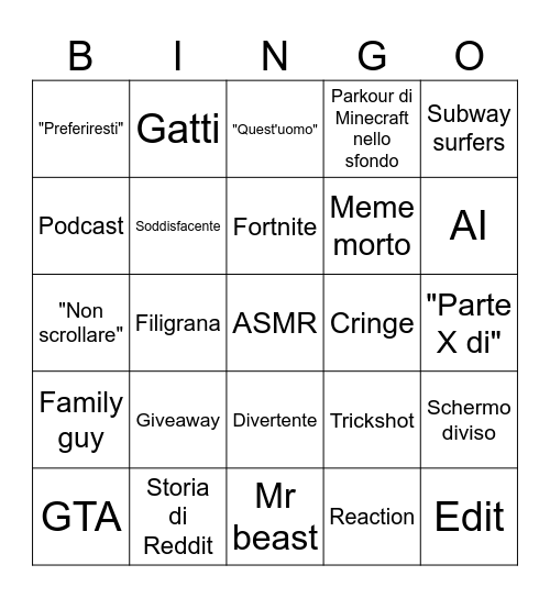 Youtube Shorts - IT Bingo Card