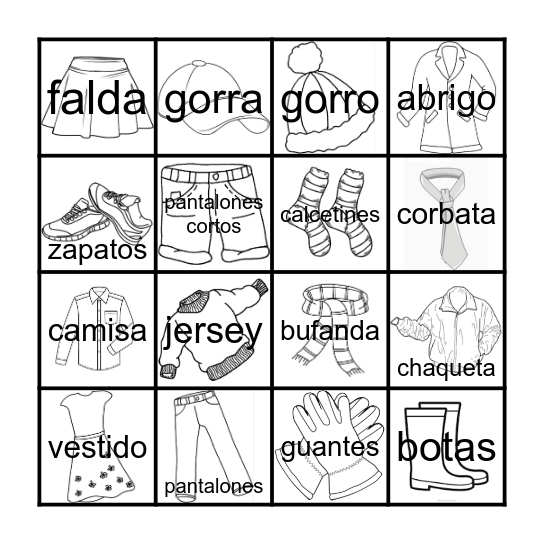 Clothes, clothes, clothes! Bingo Card