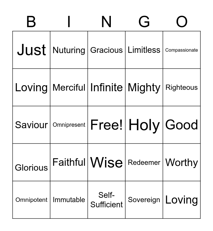 ATTRIBUTES OF GOD Bingo Card