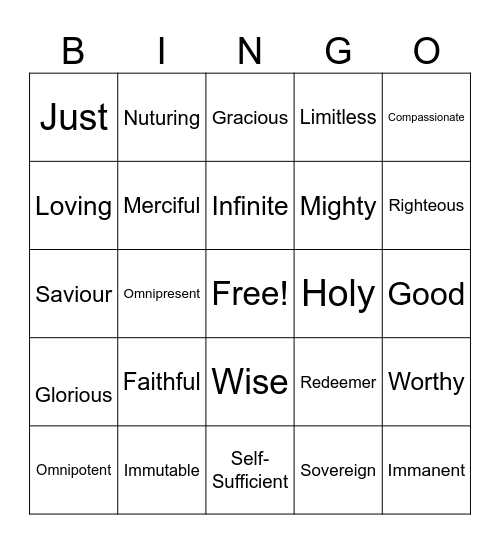 ATTRIBUTES OF GOD Bingo Card