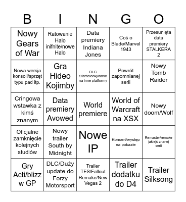Xbox Game Showcase Bingo Card