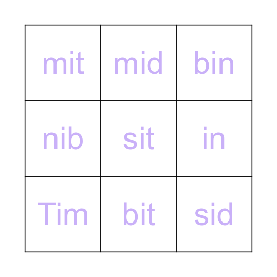 I - t,m,b,n,d,s Bingo Card