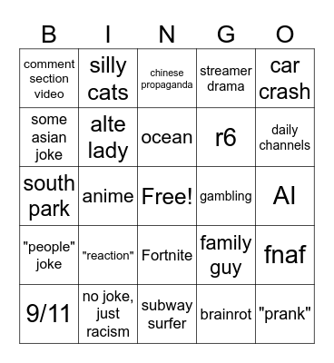 Kelvins Bingo Card