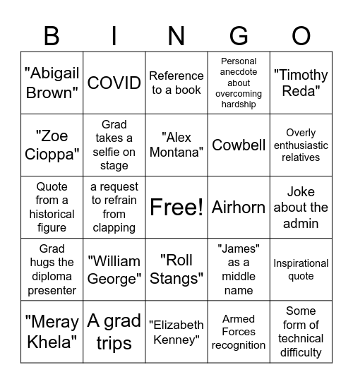 Grad 24 bingo Card