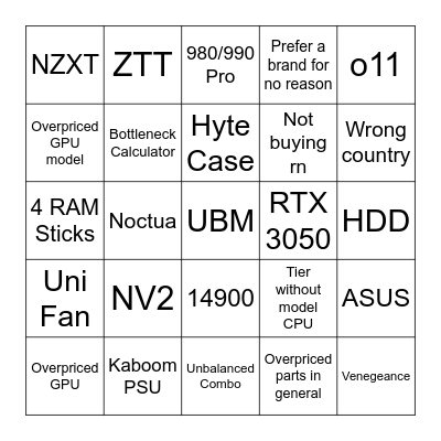 Capp's PC Building Pain 4.0 Bingo Card