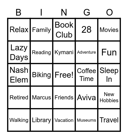 Flor Retirement Bingo Card