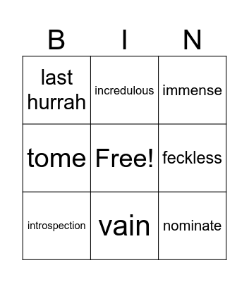 Vocabulary June 3-9 Bingo Card