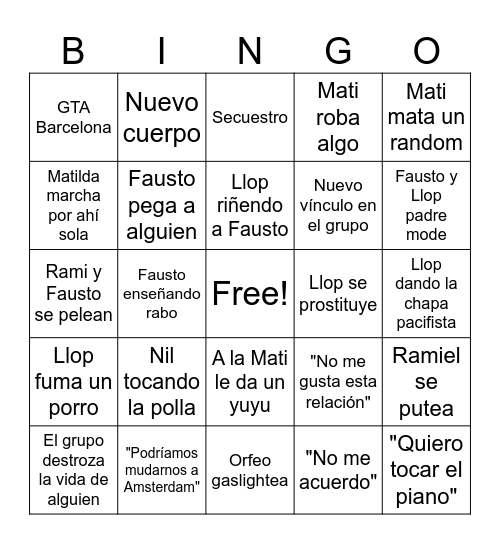 Barna vampiros Bingo Card