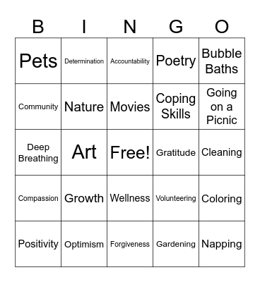 Coping Skills Bingo Card