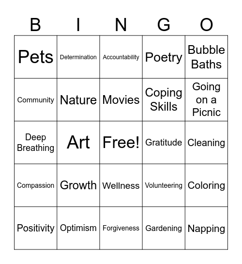 Coping Skills Bingo Card