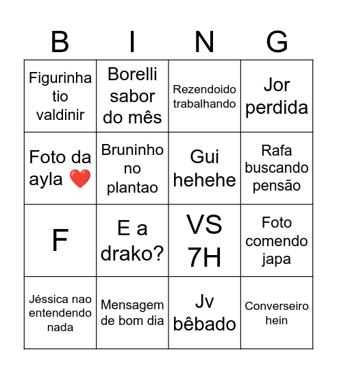 Bingo Outra Fase Bingo Card