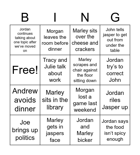 Julie’s Bingo Card