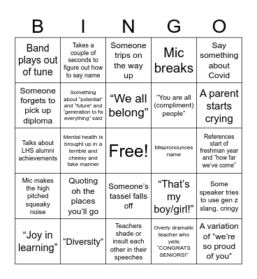 Graduation Bingo Card