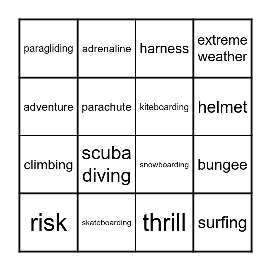 Extreme sports Bingo Card
