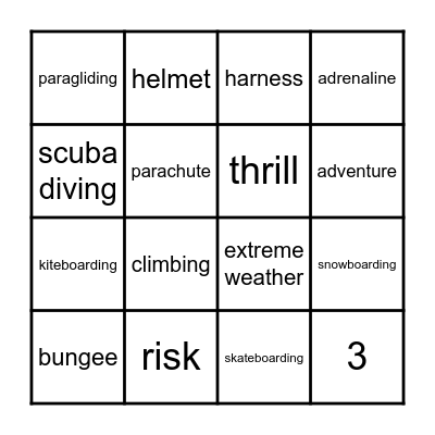 Extreme sports Bingo Card