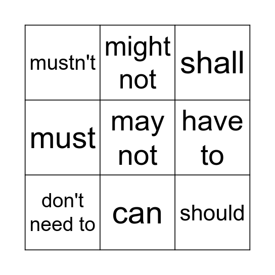 Modal Verbs Bingo Card