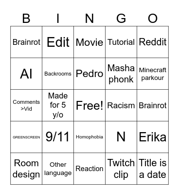 Yt shorts Bingo Card