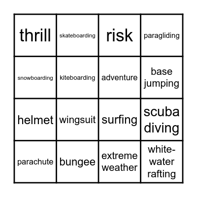 Extreme Sports Bingo Card