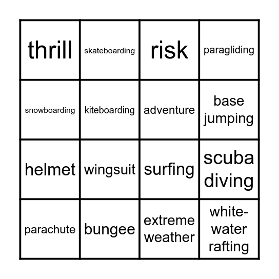 Extreme Sports Bingo Card