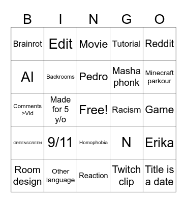 Yt shorts Bingo Card