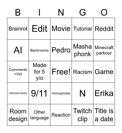 Yt shorts Bingo Card