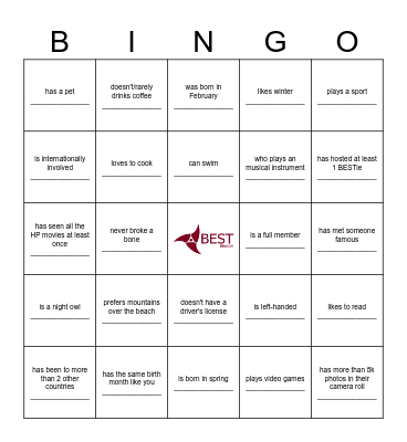 Find someone who... Bingo Card