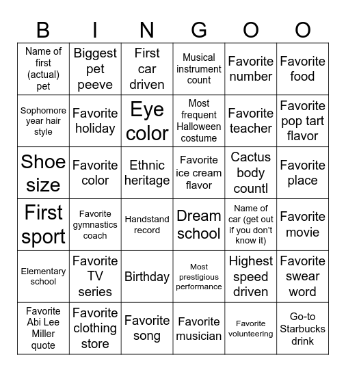 Untitled Bingo Card