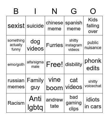 Offensive memes bingo Card
