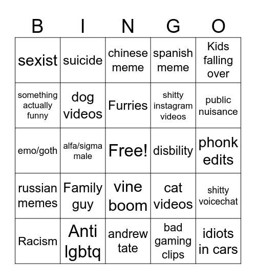 Offensive memes bingo Card