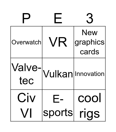 PC Gaming Bingo Card
