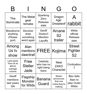 Summer Games fest 2024 Bingo Card