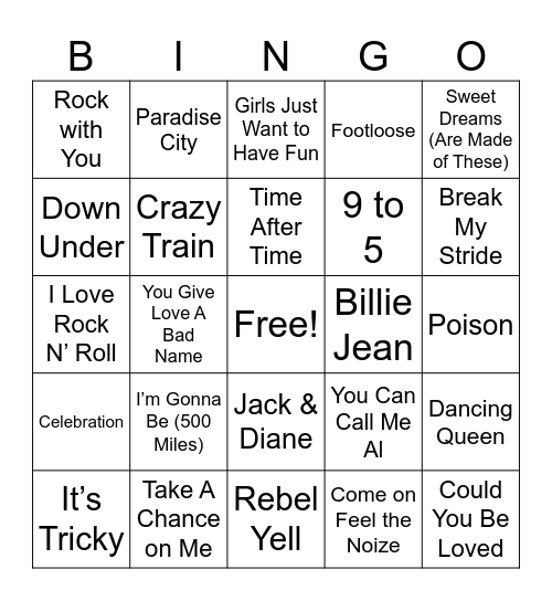 80's Bingo Card